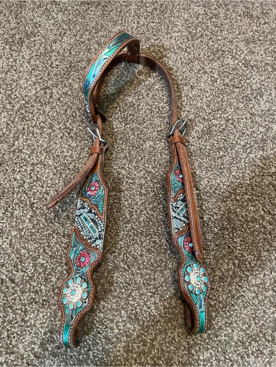 Other - Turquoise & Pink Embellished Leather Headstall